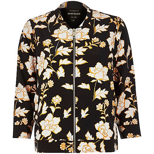 Black floral print belted jacket 