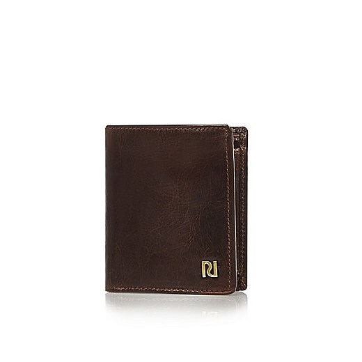 Dark brown leather fold out wallet  czarny River Island  