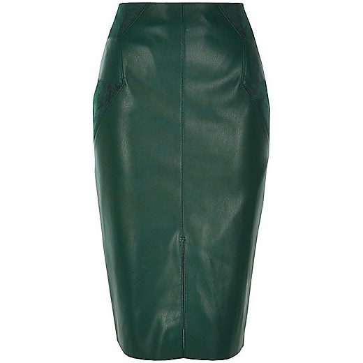 Dark green leather-look pencil skirt  River Island   
