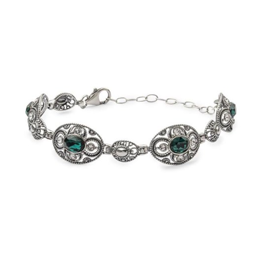 Bransoletka srebrna z kryształami Swarovskiego L 1822 Emerald, Crystal bialy Polcarat Design  