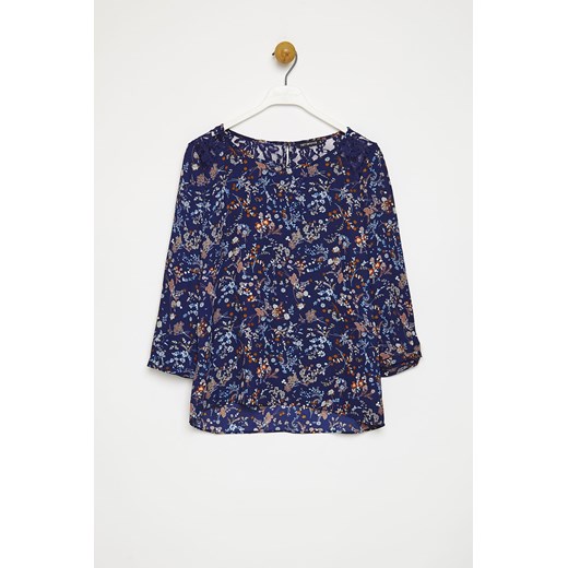 blouse with floral print lace insert Terranova granatowy M 