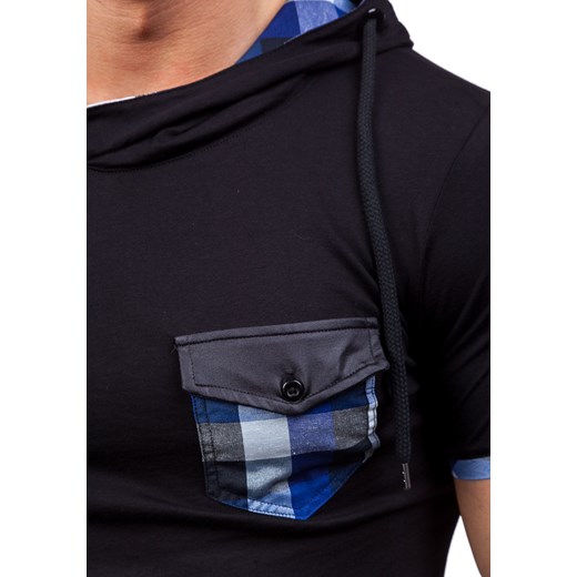T-shirt męski bez nadruku czarno-niebieski Denley 0479