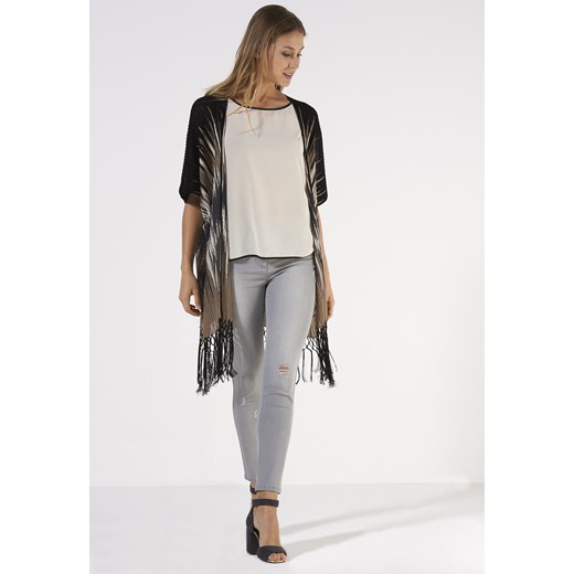 RIBBED PONCHO WITH FRINGES zielony Stefanel M/L 
