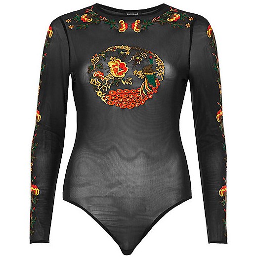 Black sheer embroidered bodysuit  River Island szary  