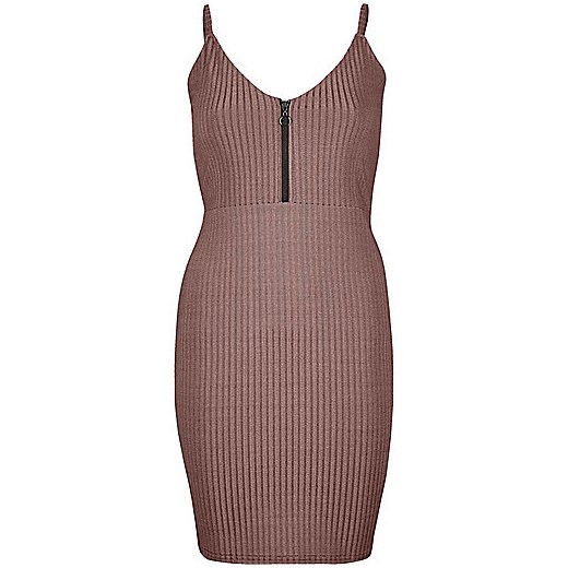 Metallic pink ribbed cami dress  fioletowy River Island  