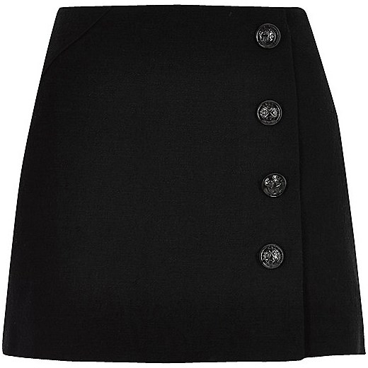 Black buttoned pelmet skirt   River Island  