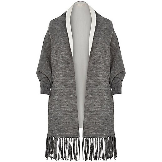 Grey knit double-sided cape  River Island szary  