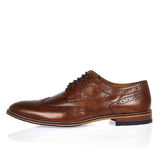 Brown leather contrast lace brogues  River Island brazowy  