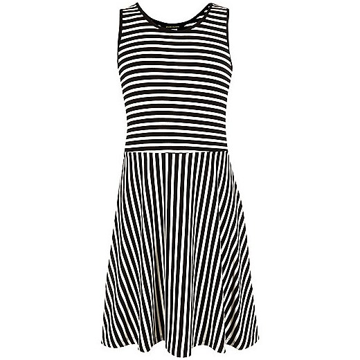 Girls black and white stripe skater dress  River Island szary  