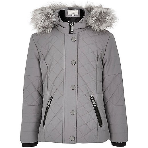 Girls grey quilted double zip jacket  River Island szary  
