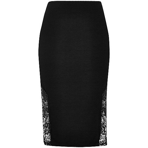 Black lace panel pencil skirt  River Island   