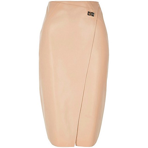 Pink leather-look wrap pencil skirt  River Island bezowy  