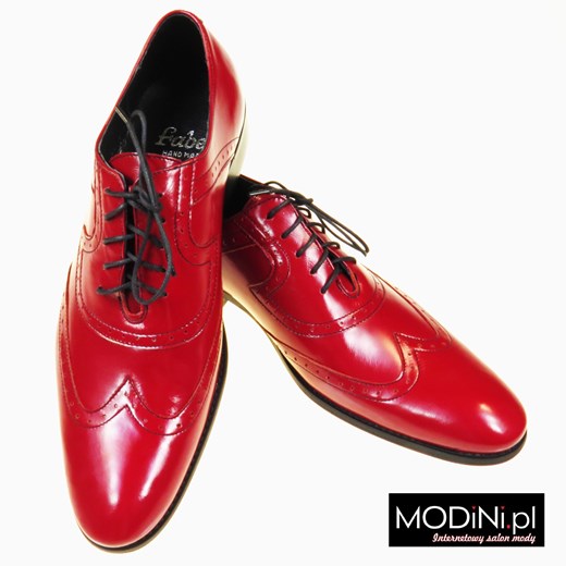 Czerwone męskie obuwie wizytowe - brogsy F4 Faber - Obuwie Męskie czerwony 41 Modini wyprzedaż 