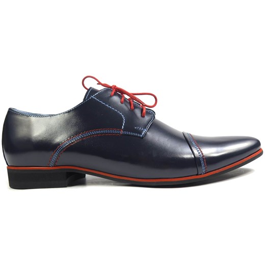 Granatowe buty wizytowe z czerwonymi wstawkami Faber - Obuwie Męskie czarny 44 okazyjna cena Modini 