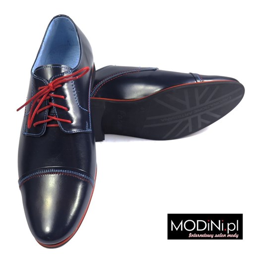 Granatowe buty wizytowe z czerwonymi wstawkami czarny Faber - Obuwie Męskie 44 wyprzedaż Modini 