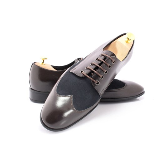 MAN FASHION 2742 BRĄZ-GRANAT - Wizytowe buty męskie w stylu casual Man Fashion szary 44 Tymoteo.pl - sklep obuwniczy