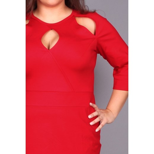 CZERWONA SUKIENKA Z GEOMETRYCZNYMI WYCIĘCIAMI SIZE++ by 20inlove?by 20inlove pomaranczowy 60/62 20inlove.pl