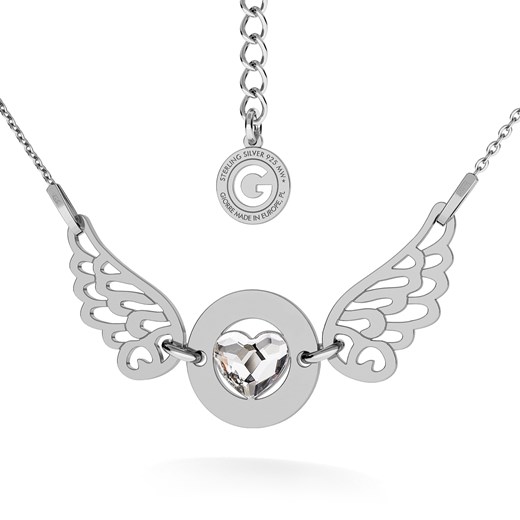 Srebrny naszyjnik serce anioła grawer 925 swarovski : Kolor pokrycia srebra - Pokrycie Jasnym Rodem