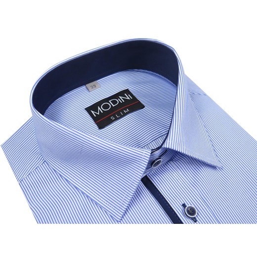Błękitna koszula Modini w prążki A2 Modini Moda Męska niebieski 164-170 / 42-Slim promocyjna cena Modini 