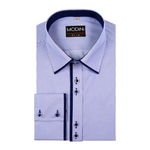 Niebieska koszula męska Modini w prążki A3 Modini Moda Męska niebieski 176-182 / 43-Slim wyprzedaż Modini 