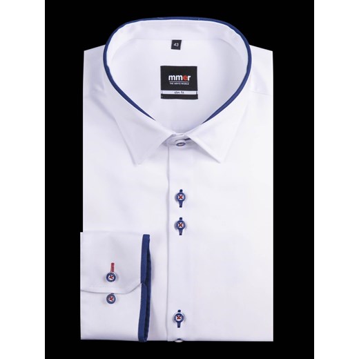Biała koszula z długim rękawem - granatowe kontrasty 885 fioletowy Mmer - Koszule Męskie 176-182 / 41-Slim okazyjna cena Modini 