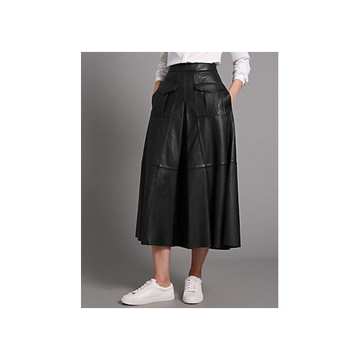 Tailored Fit Leather Midi Skirt  czarny Marks & Spencer  Marks&Spencer