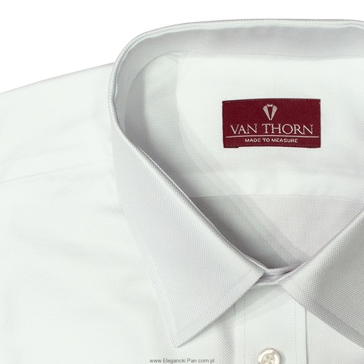 Elegancka biała koszula męska o grubym splocie VAN THORN  - SLIM FIT