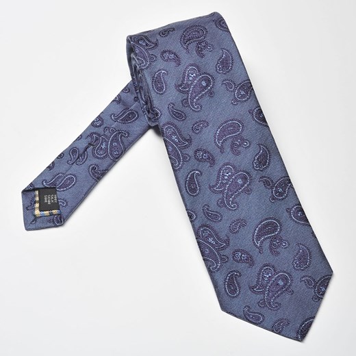 Elegancki niebieski krawat jedwabny Hemley w granatowy wzór paisley
