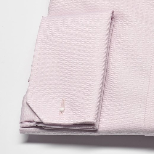 Elegancka różowa koszula męska VAN THORN w jodełkę z mankietami na spinki - SLIM FIT