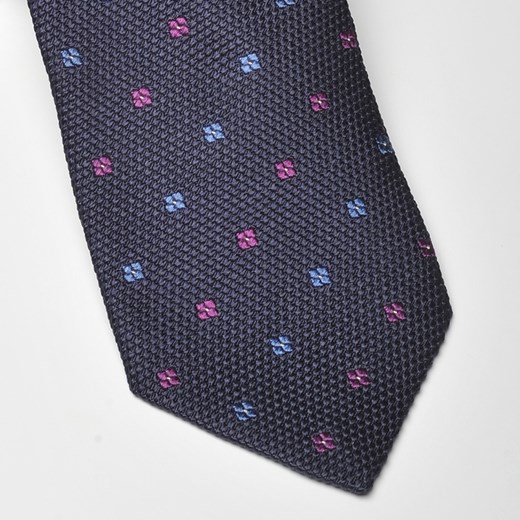 Elegancki granatowy krawat jedwabny Van Thorn we wzór graficzny