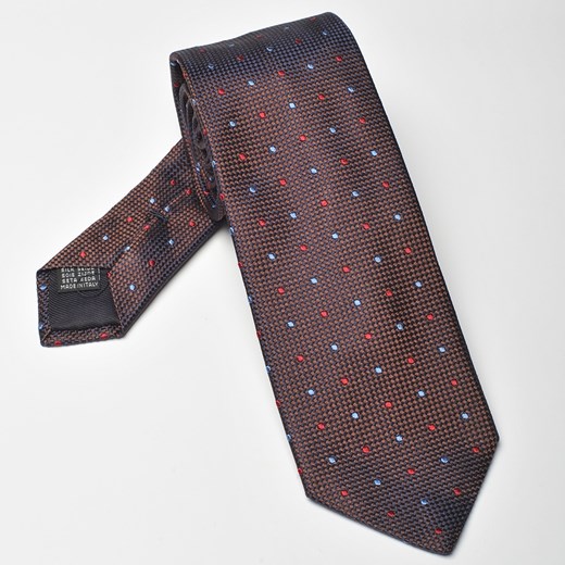 Elegancki krawat jedwabny Van Thorn w kropeczki w kolorze opalizującego brązu