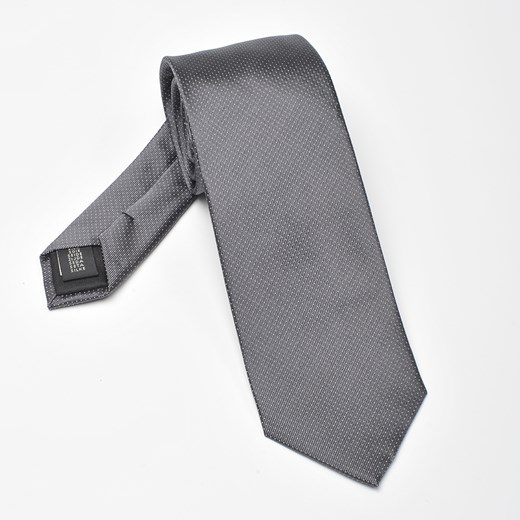 Szary jedwabny krawat w białe drobne kropki