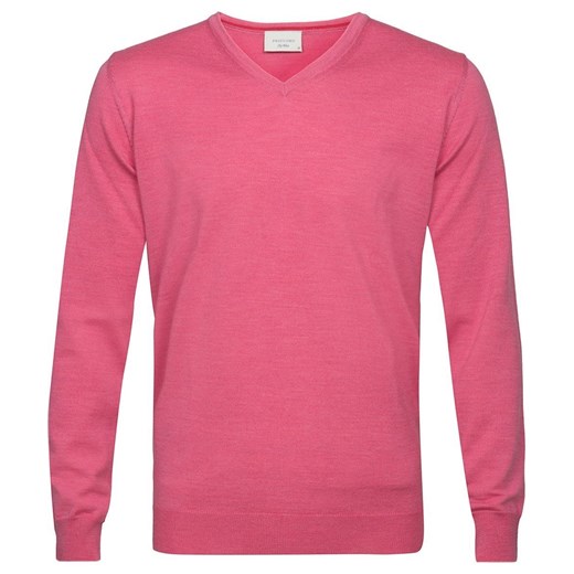 Sweter / pulower v-neck z wełny z merynosów różowy