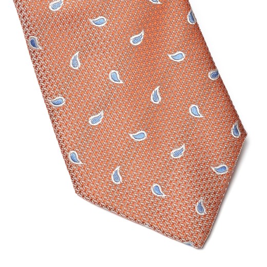 Elegancki DŁUGI pomarańczowy krawat Van Thorn w błękitne paisley