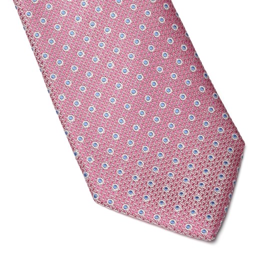 Elegancki DŁUGI różowy krawat Van Thorn w błękitne kropki