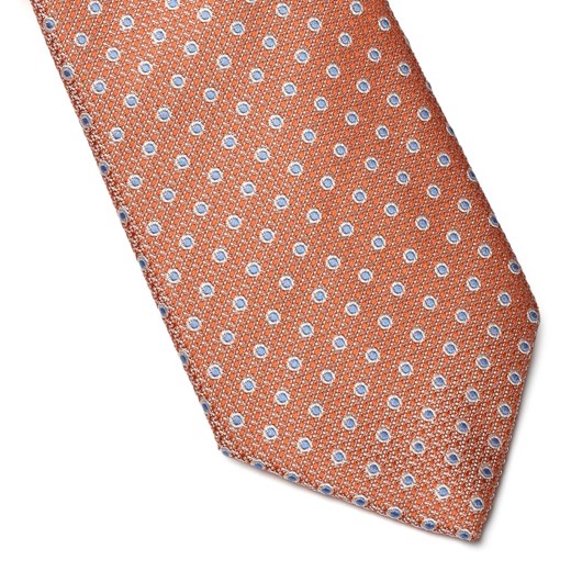 Elegancki DŁUGI pomarańczowy krawat Van Thorn w błękitne kropki