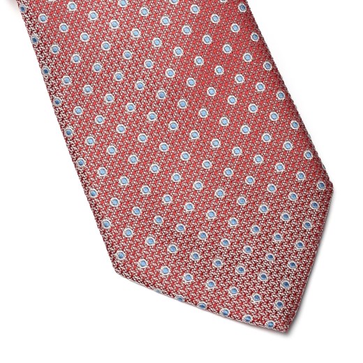 Elegancki czerwony krawat Van Thorn w błękitne kropki
