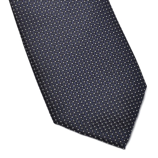 Granatowy jedwabny krawat w białe kropeczki