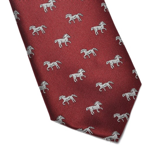 Bordowy jedwabny krawat w konie