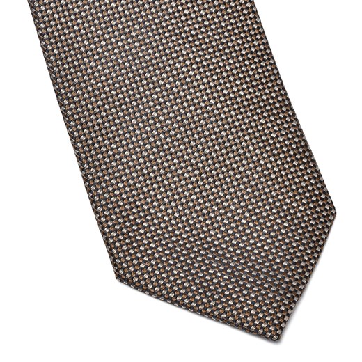 Brązowy krawat jedwabny w mikrowzór