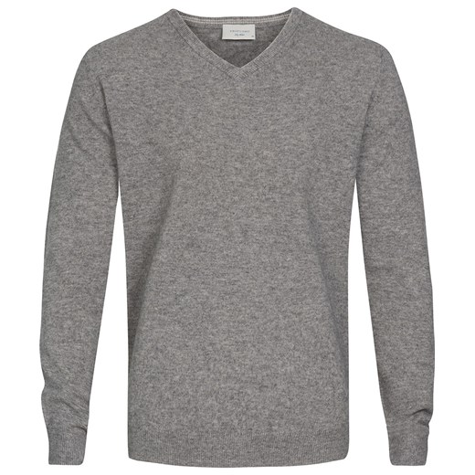 Szary sweter / pulower v-neck z wełny z dodatkiem kaszmiru