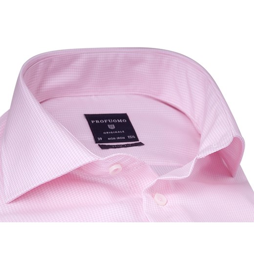 Elegancka koszula męska taliowana (SLIM FIT) w różową krateczkę