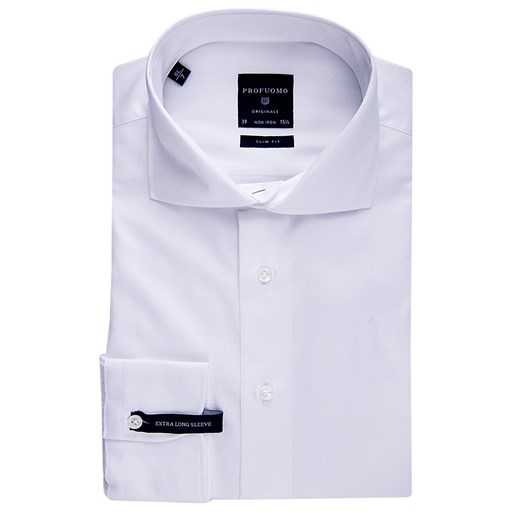 Extra długa biała koszula męska taliowana SLIM FIT