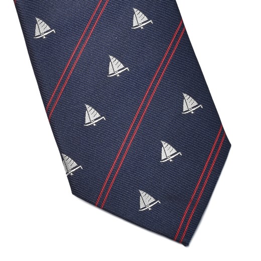 Granatowy jedwabny krawat w żaglówki