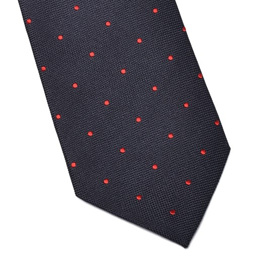 Granatowy jedwabny krawat w czerwone kropki