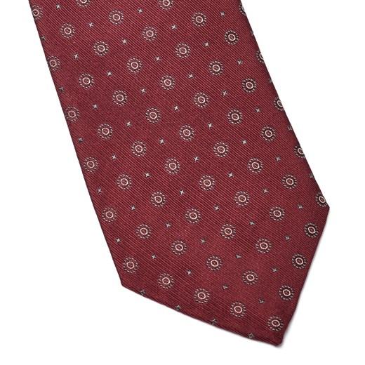 Bordowy krawat jedwabny w kółeczka i kropki