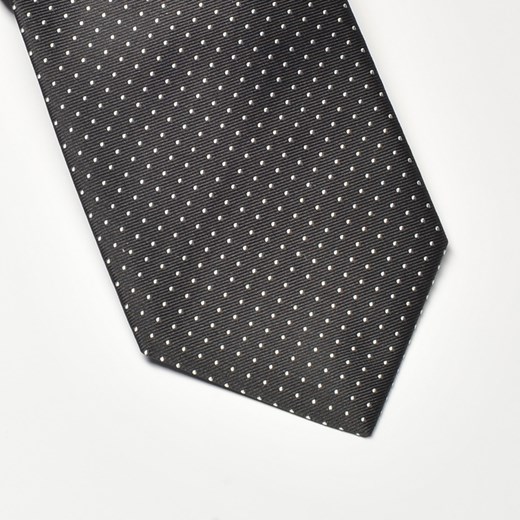 Elegancki DŁUGI czarny krawat jedwabny Hemley w białe kropki