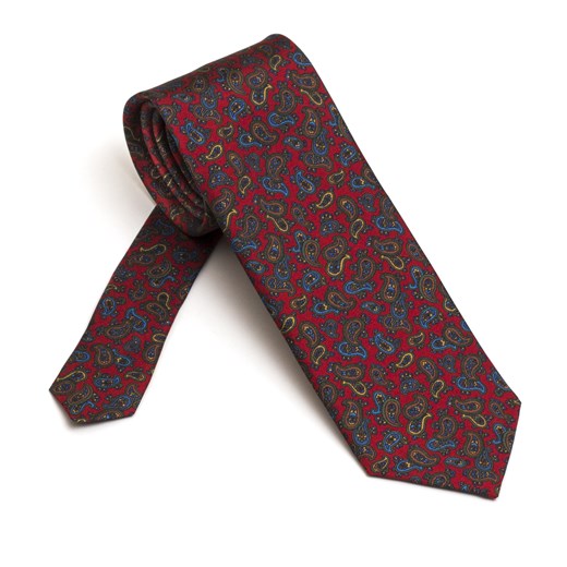 Elegancki DŁUGI czerwony krawat jedwabny Hemley we wzór paisley