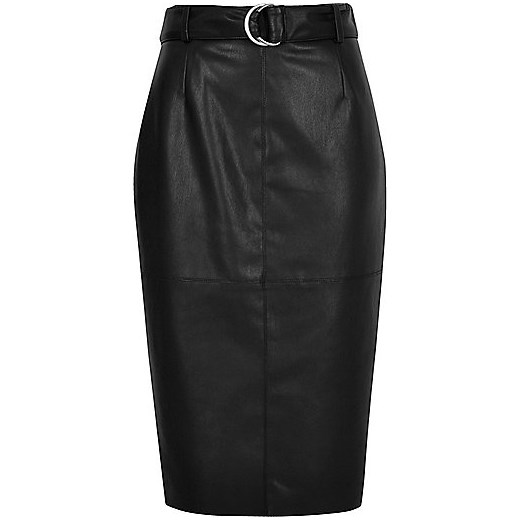 Black belted leather look pencil skirt  River Island   