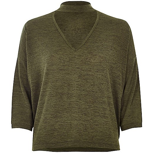 Khaki boxy choker top  River Island szary  